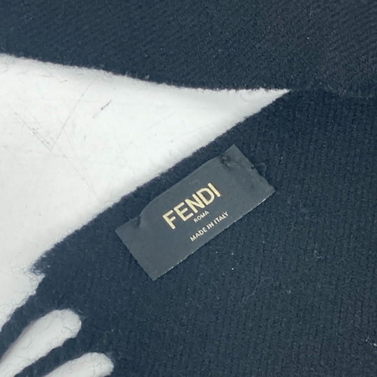 FENDI Scarf wool black Monster emblem logo mens Used Authentic