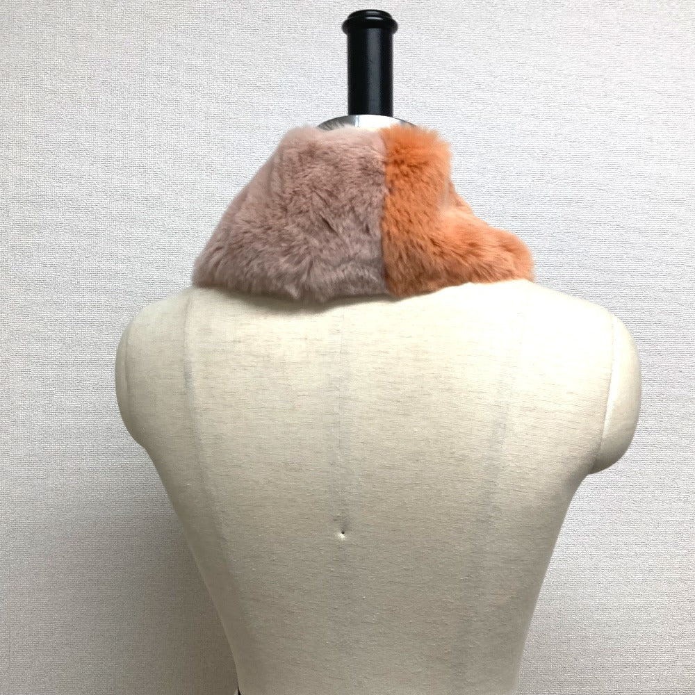 FENDI Scarf fur Orange Flower Tippet Flower Women Used Authentic