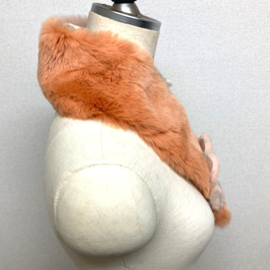 FENDI Scarf fur Orange Flower Tippet Flower Women Used Authentic