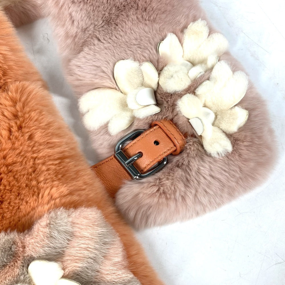 FENDI Scarf fur Orange Flower Tippet Flower Women Used Authentic