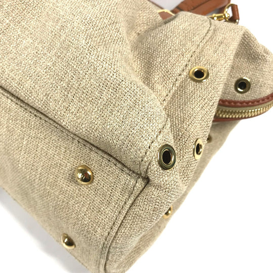 FENDI Handbag 8BL114 Leather / canvas beige Bag chameleon Women Used Authentic