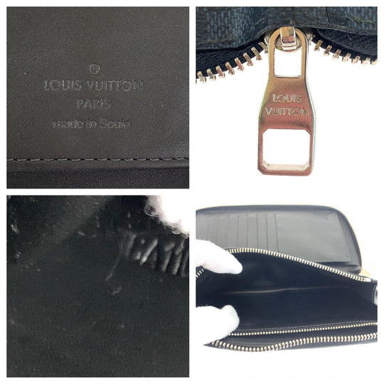 LOUIS VUITTON Long Wallet Purse N62240 PVC Navy gray Long Wallet Purse Zip Around Damier Cobalt Zippy Wallet Vertical mens Used Authentic