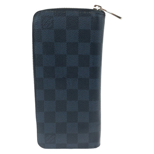 LOUIS VUITTON Long Wallet Purse N62240 PVC Navy gray Long Wallet Purse Zip Around Damier Cobalt Zippy Wallet Vertical mens Used Authentic