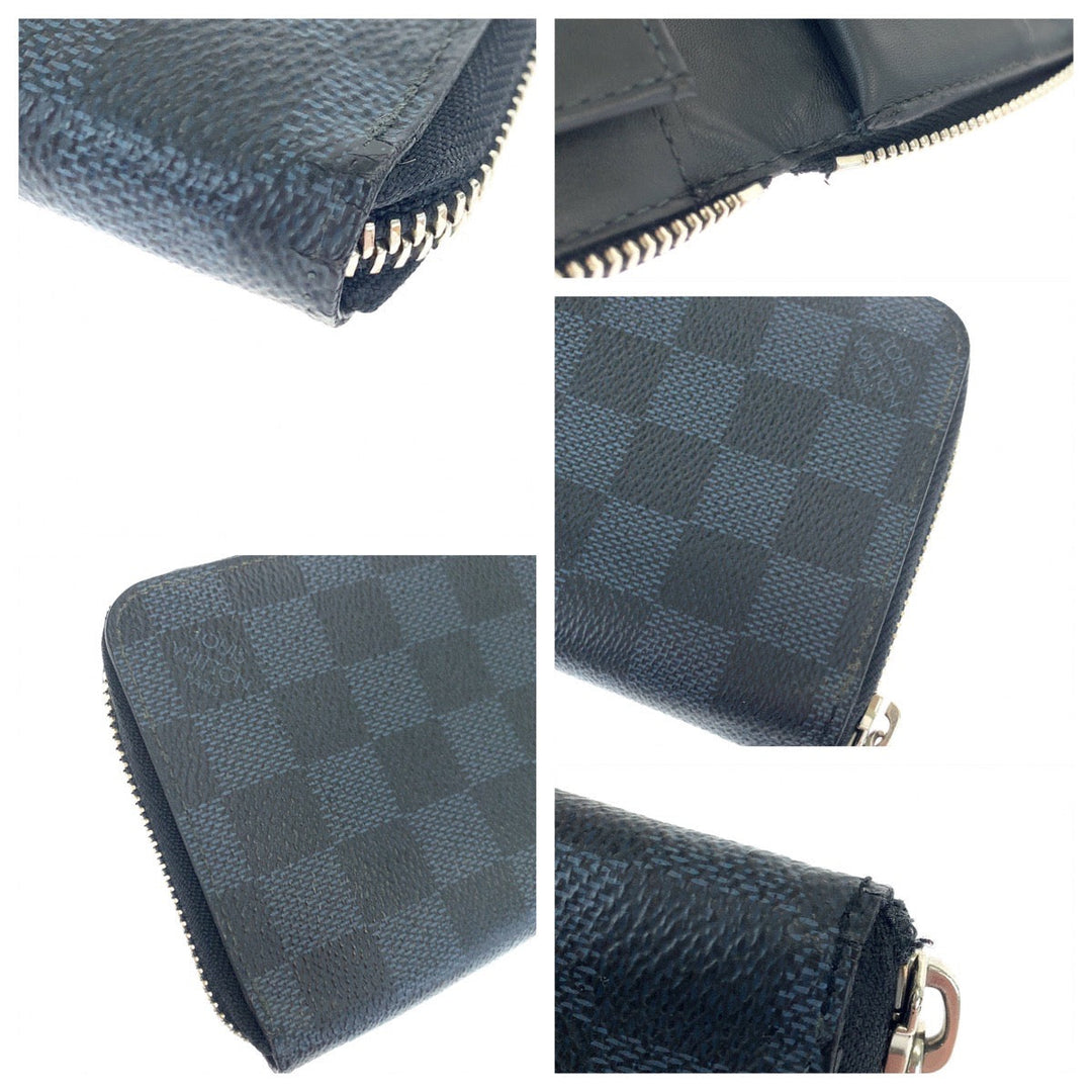 LOUIS VUITTON Long Wallet Purse N62240 PVC Navy gray Long Wallet Purse Zip Around Damier Cobalt Zippy Wallet Vertical mens Used Authentic