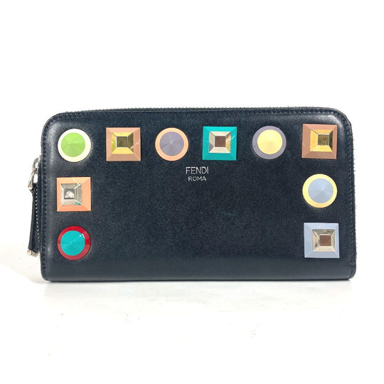 FENDI Long Wallet Purse 8M0299 leather black Long wallet Studs unisex(Unisex) Used Authentic