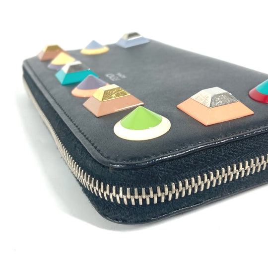 FENDI Long Wallet Purse 8M0299 leather black Long wallet Studs unisex(Unisex) Used Authentic