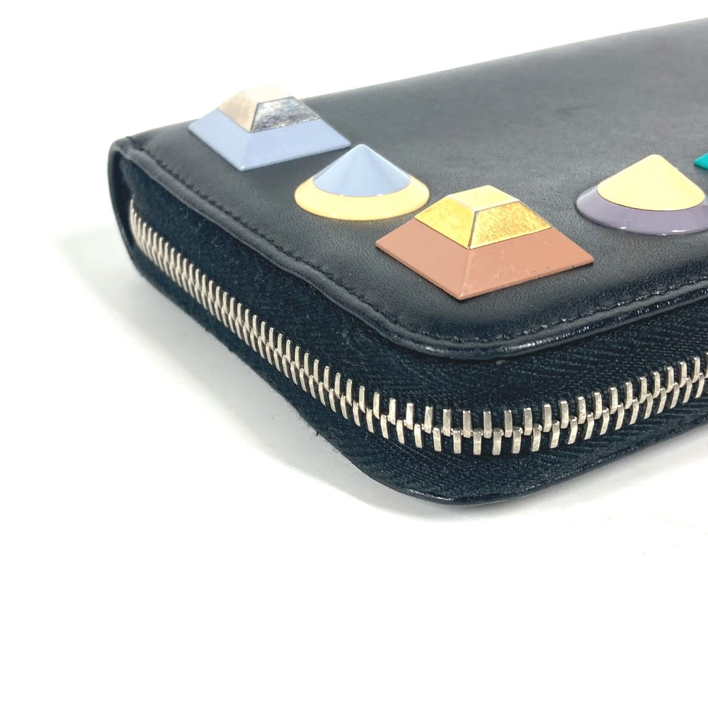 FENDI Long Wallet Purse 8M0299 leather black Long wallet Studs unisex(Unisex) Used Authentic
