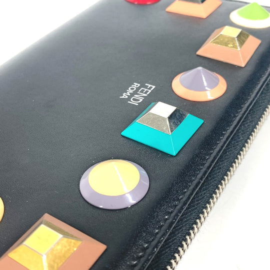 FENDI Long Wallet Purse 8M0299 leather black Long wallet Studs unisex(Unisex) Used Authentic