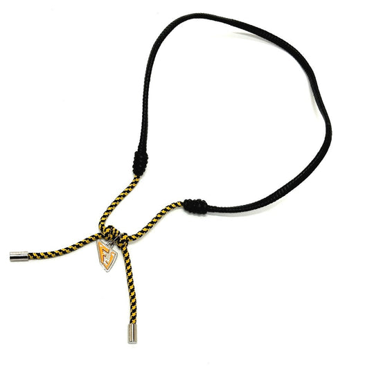 FENDI Necklace Leather, Polyester black FF Vertigo mens Used Authentic