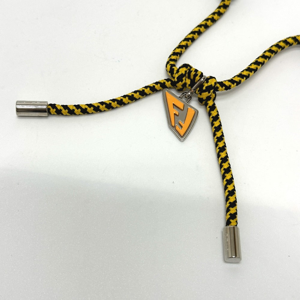 FENDI Necklace Leather, Polyester black FF Vertigo mens Used Authentic