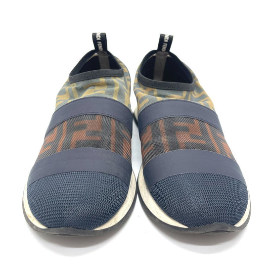 FENDI sneakers mesh Brown x navy Sports Zucca FF Women 35 Used Authentic