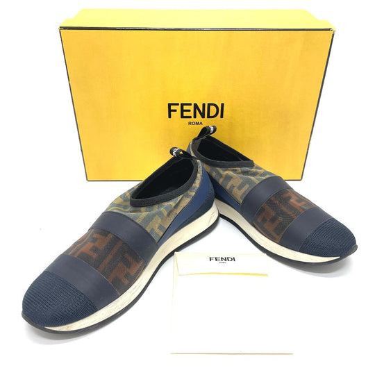 FENDI sneakers mesh Brown x navy Sports Zucca FF Women 35 Used Authentic