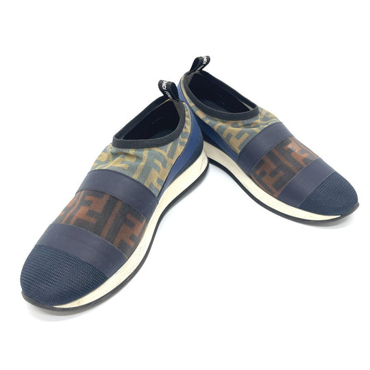 FENDI sneakers mesh Brown x navy Sports Zucca FF Women 35 Used Authentic