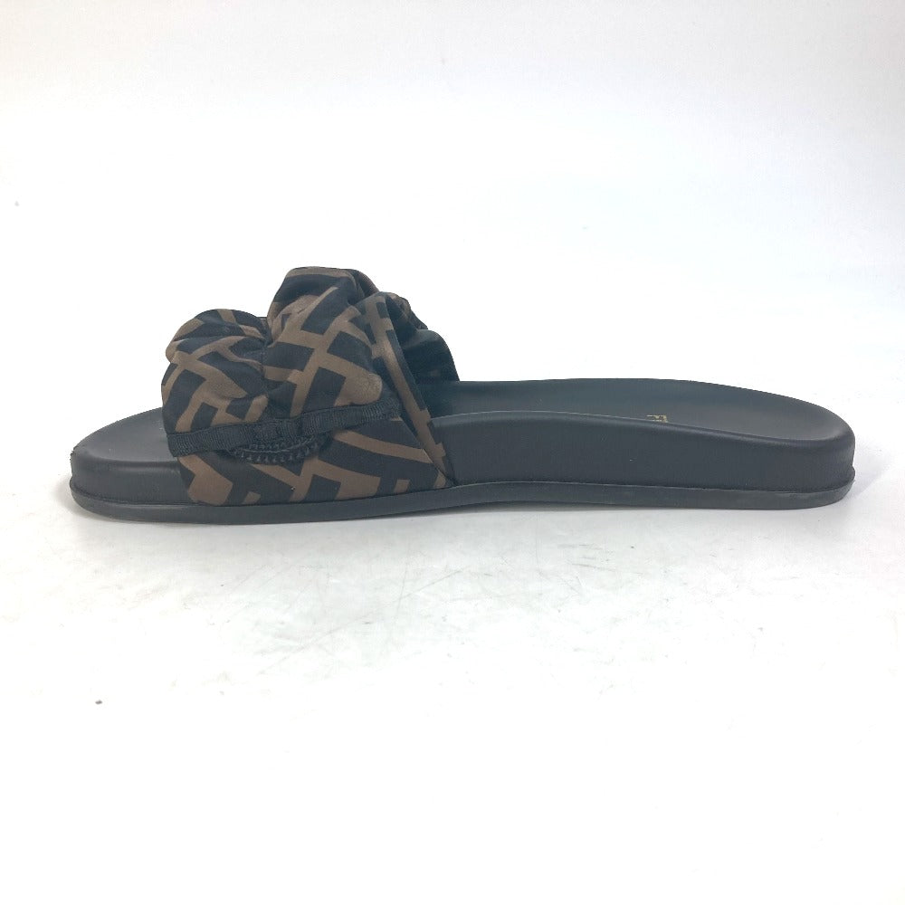FENDI Sandals 8X8142 polyester Brown Shoes Shower Sandals Pool Sandals Feel Slide Pleated 35