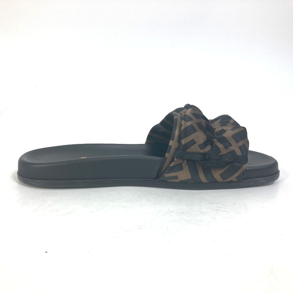 FENDI Sandals 8X8142 polyester Brown Shoes Shower Sandals Pool Sandals Feel Slide Pleated 35