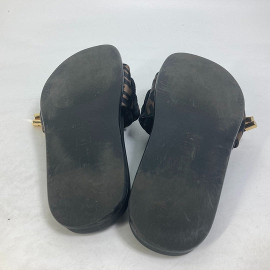 FENDI Sandals 8X8142 polyester Brown Shoes Shower Sandals Pool Sandals Feel Slide Pleated 35