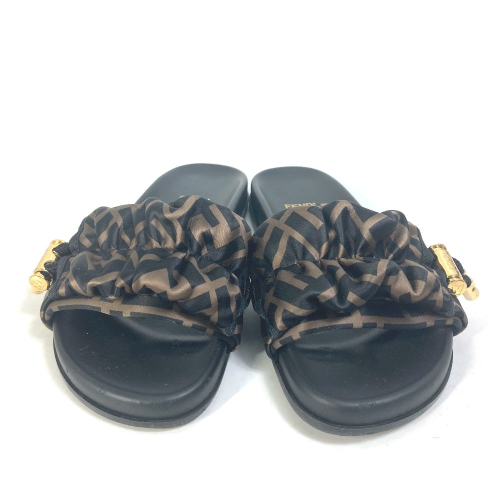 FENDI Sandals 8X8142 polyester Brown Shoes Shower Sandals Pool Sandals Feel Slide Pleated 35