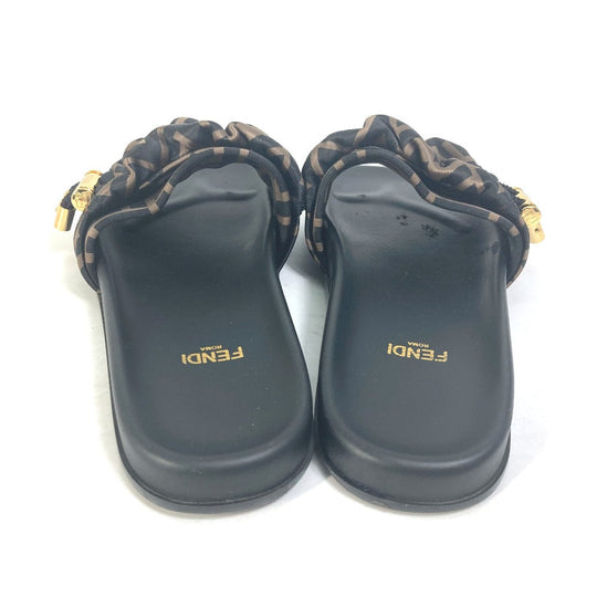 FENDI Sandals 8X8142 polyester Brown Shoes Shower Sandals Pool Sandals Feel Slide Pleated 35