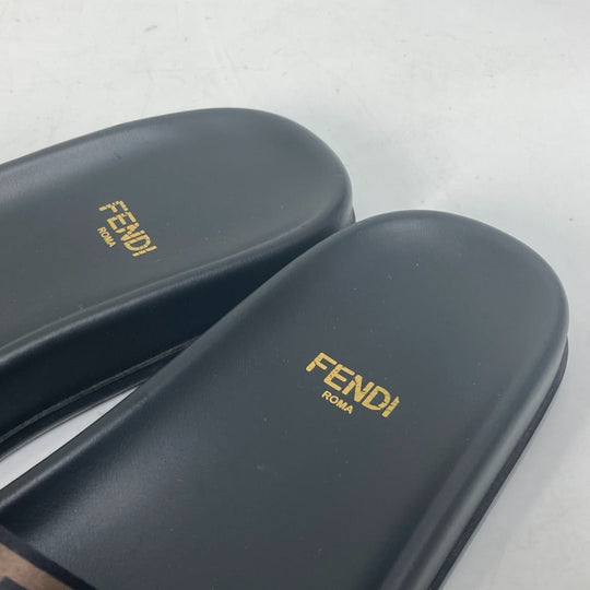 FENDI Sandals 8X8142 polyester Brown Shoes Shower Sandals Pool Sandals Feel Slide Pleated 35