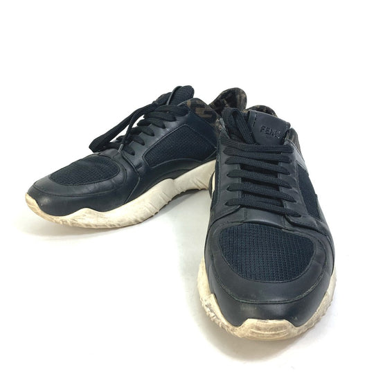 FENDI sneakers 7E1304 leather Brown Dadd sneakers Zucca mesh mens 9 Used Authentic
