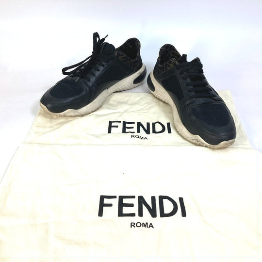 FENDI sneakers 7E1304 leather Brown Dadd sneakers Zucca mesh mens 9 Used Authentic