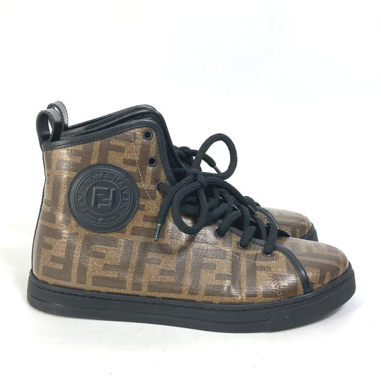 FENDI sneakers 8E6594 Canvas, Coated canvas Brown Zucca high cut logo Women 36 Used Authentic