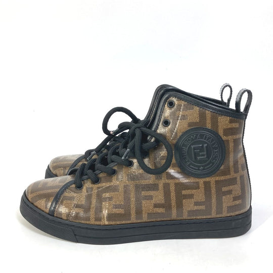 FENDI sneakers 8E6594 Canvas, Coated canvas Brown Zucca high cut logo Women 36 Used Authentic