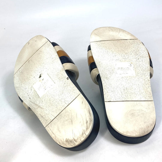 FENDI Sandals 7X1059 leather Navy Flat sandals beach sandals Tricolor mens 8 Used Authentic