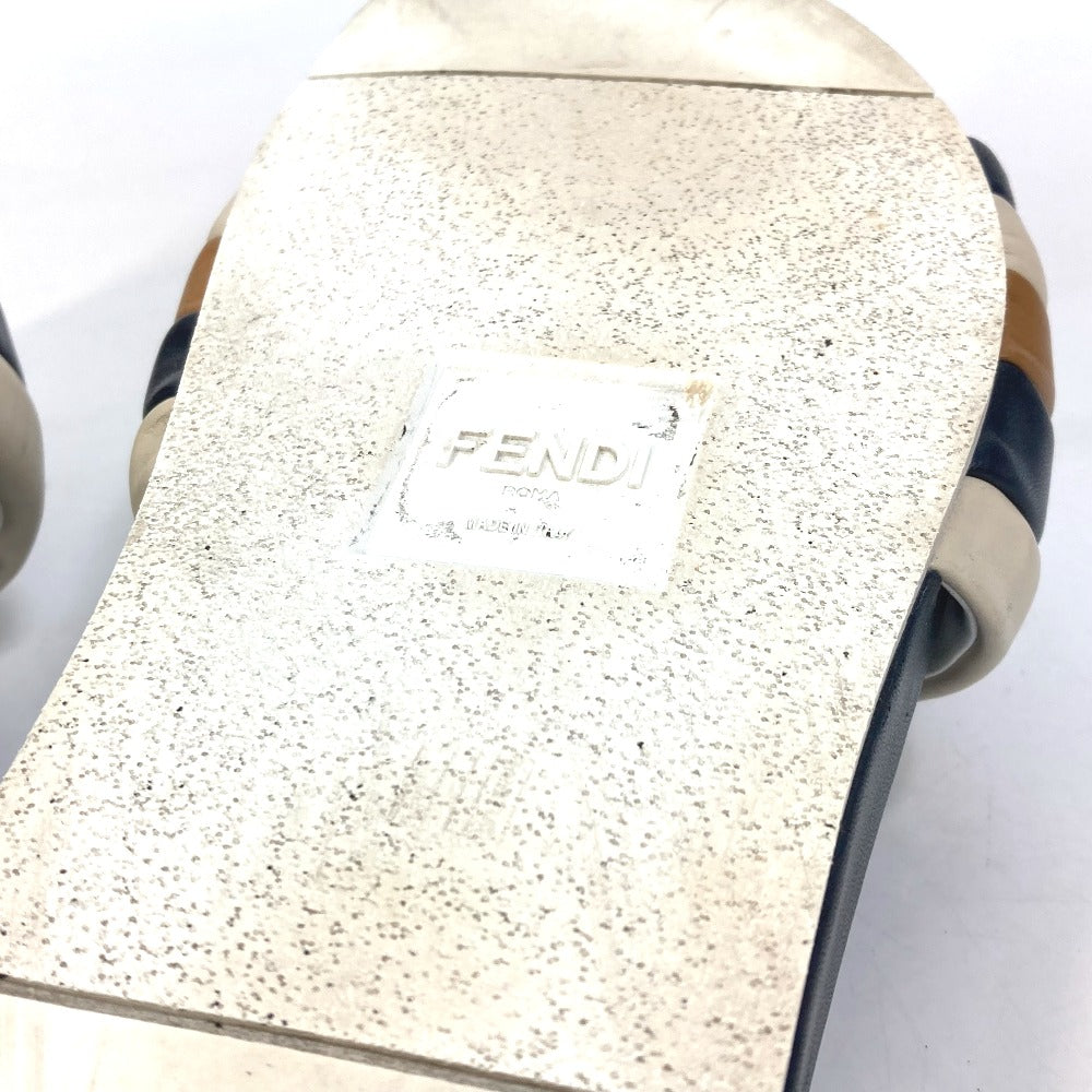 FENDI Sandals 7X1059 leather Navy Flat sandals beach sandals Tricolor mens 8 Used Authentic