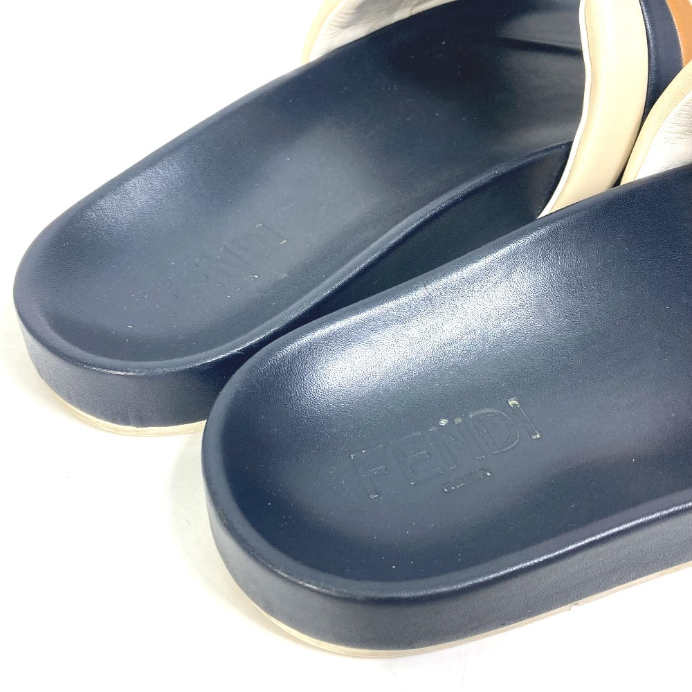 FENDI Sandals 7X1059 leather Navy Flat sandals beach sandals Tricolor mens 8 Used Authentic