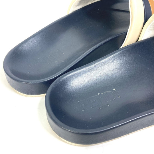 FENDI Sandals 7X1059 leather Navy Flat sandals beach sandals Tricolor mens 8 Used Authentic