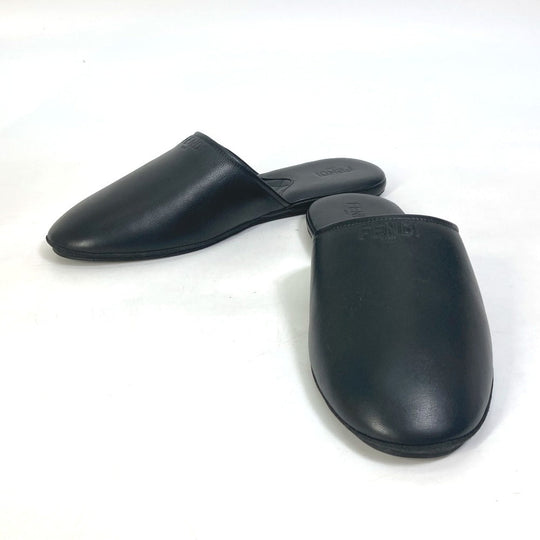 FENDI Sandals leather black indoors logo slippers mens 6 Used Authentic