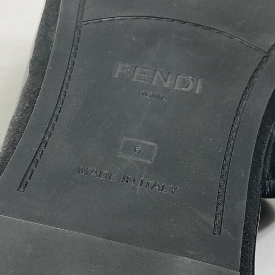 FENDI Sandals leather black indoors logo slippers mens 6 Used Authentic