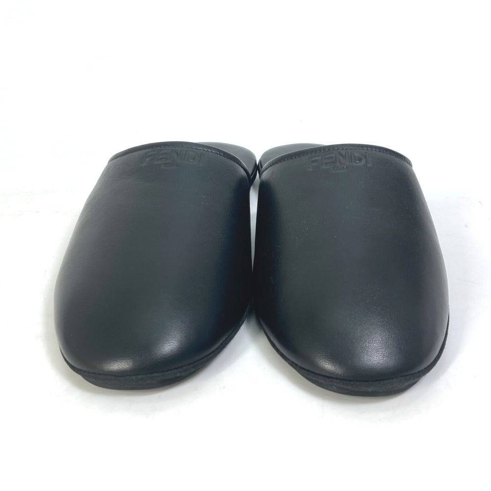 FENDI Sandals leather black indoors logo slippers mens 6 Used Authentic