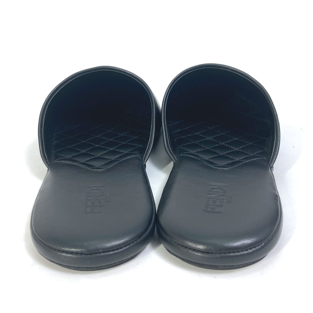 FENDI Sandals leather black indoors logo slippers mens 6 Used Authentic