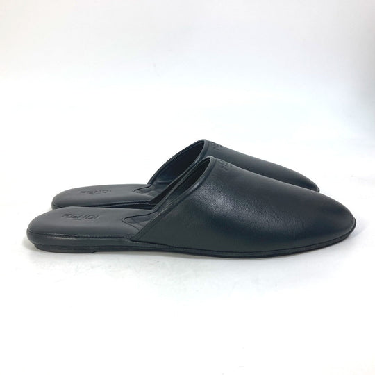 FENDI Sandals leather black indoors logo slippers mens 6 Used Authentic