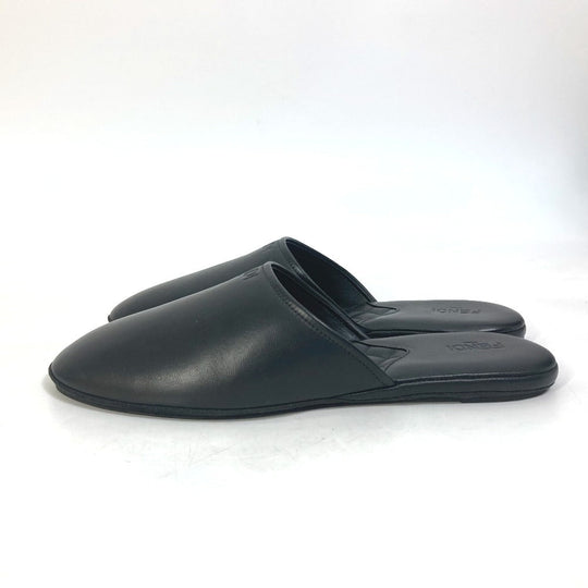 FENDI Sandals leather black indoors logo slippers mens 6 Used Authentic