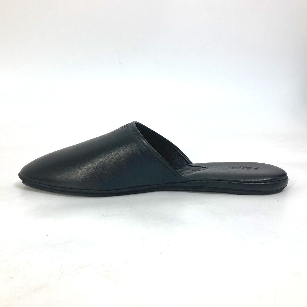 FENDI Sandals leather black indoors logo slippers mens 6 Used Authentic