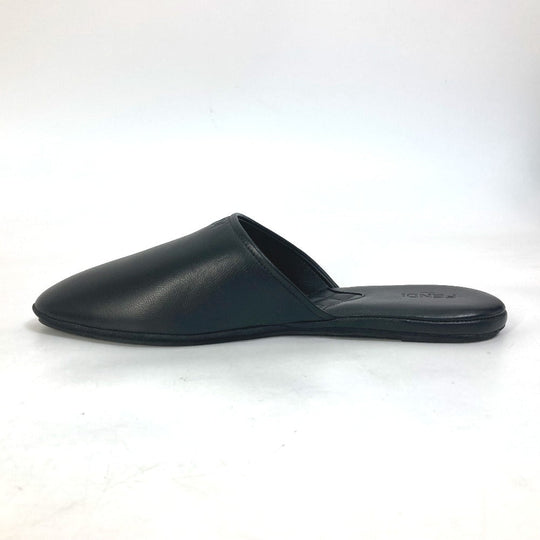 FENDI Sandals leather black indoors logo slippers mens 6 Used Authentic