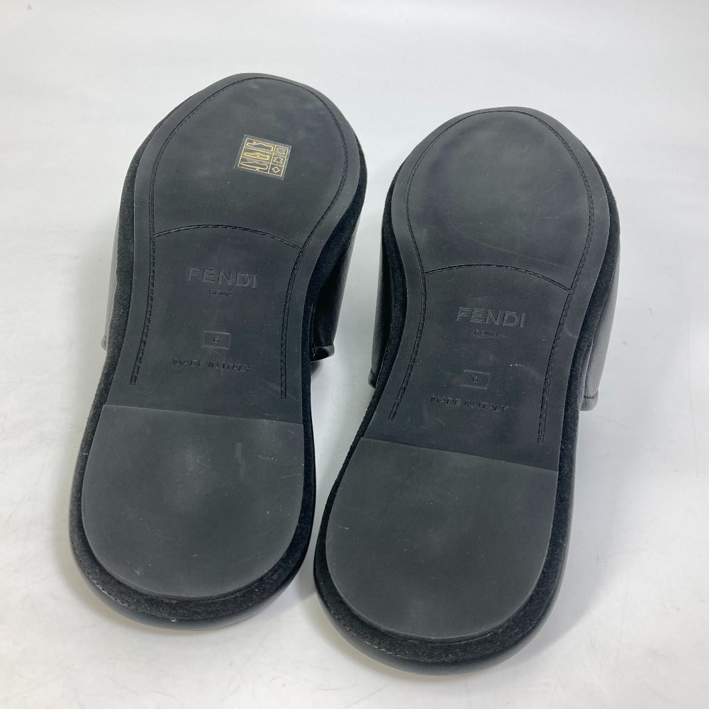 FENDI Sandals leather black indoors logo slippers mens 6 Used Authentic