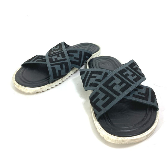 FENDI Sandals 7X1222 Canvas/Leather, Canvas x Leather black Zucca belt mens 7 Used Authentic