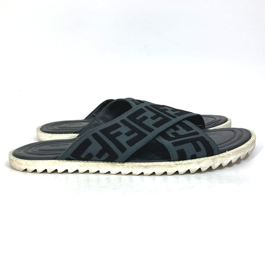 FENDI Sandals 7X1222 Canvas/Leather, Canvas x Leather black Zucca belt mens 7 Used Authentic