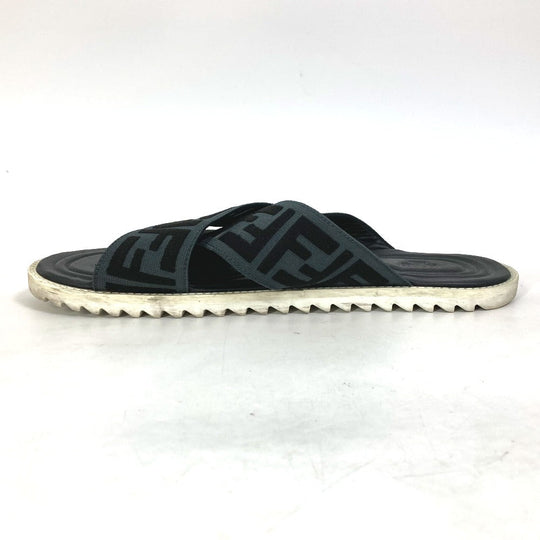 FENDI Sandals 7X1222 Canvas/Leather, Canvas x Leather black Zucca belt mens 7 Used Authentic