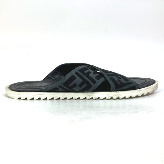 FENDI Sandals 7X1222 Canvas/Leather, Canvas x Leather black Zucca belt mens 7 Used Authentic