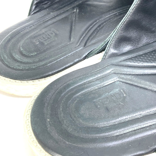 FENDI Sandals 7X1222 Canvas/Leather, Canvas x Leather black Zucca belt mens 7 Used Authentic
