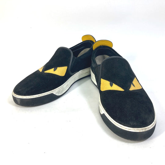 FENDI Slip-on suede black sneakers Monster Bugs mens 8 Used Authentic