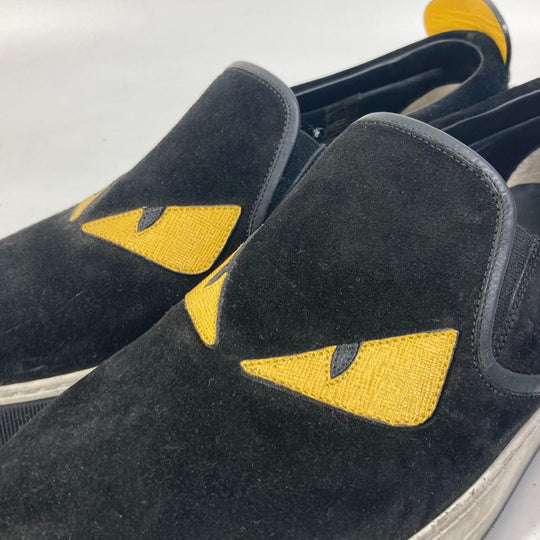 FENDI Slip-on suede black sneakers Monster Bugs mens 8 Used Authentic