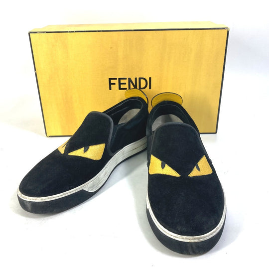 FENDI Slip-on suede black sneakers Monster Bugs mens 8 Used Authentic