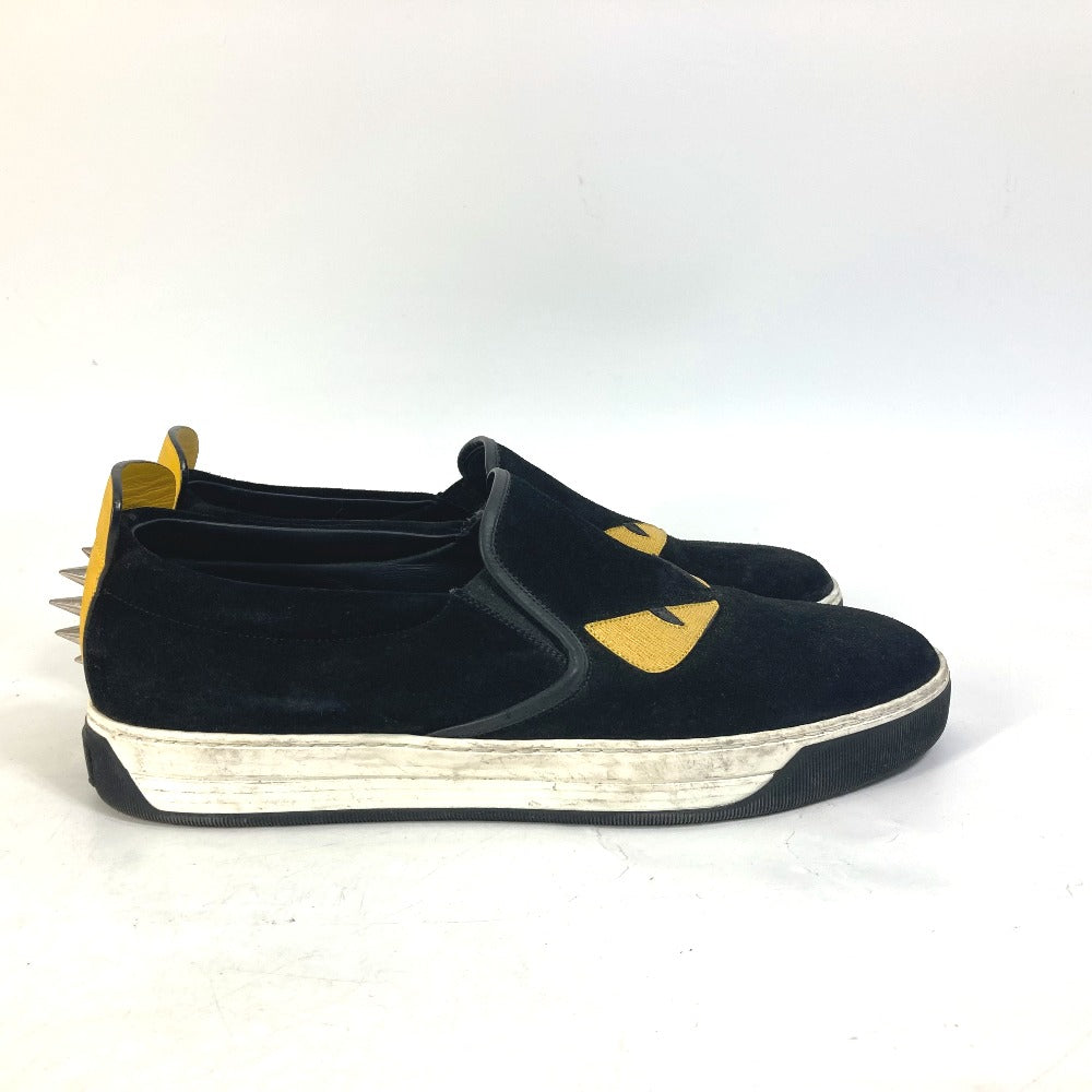 FENDI Slip-on suede black sneakers Monster Bugs mens 8 Used Authentic