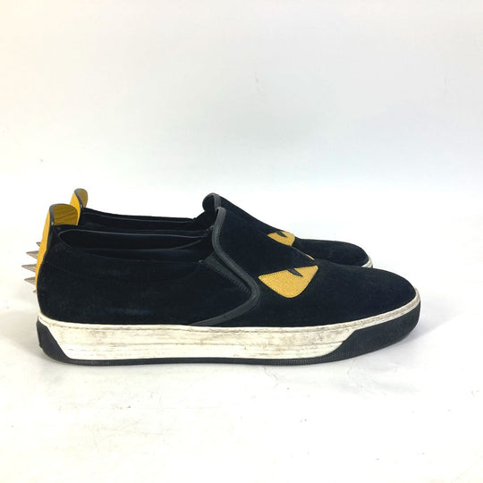 FENDI Slip-on suede black sneakers Monster Bugs mens 8 Used Authentic